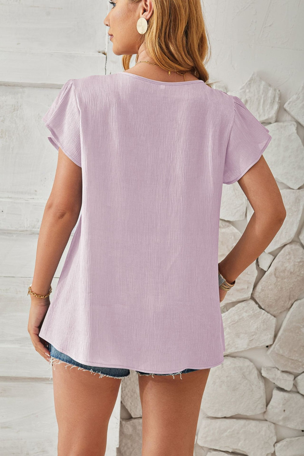 V-Neck Flutter Sleeve T-Shirt