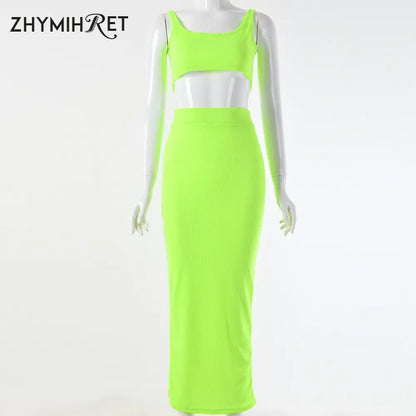 Neon Color Sexy Ribbed Dress Set