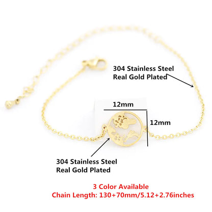 Stainless Steel World Map Bracelets For Women