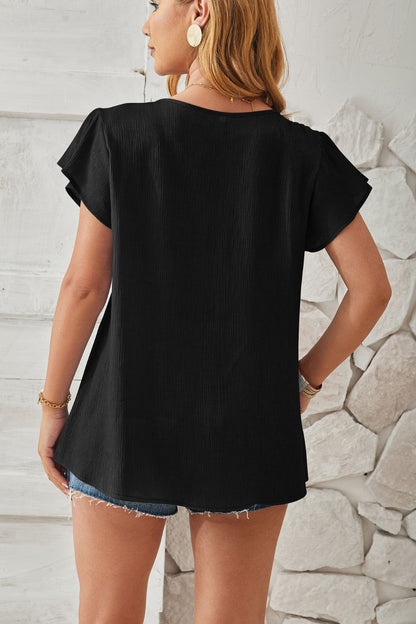 V-Neck Flutter Sleeve T-Shirt