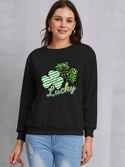 Lucky Clover Round Neck Dropped Shoulder Sweatshirt