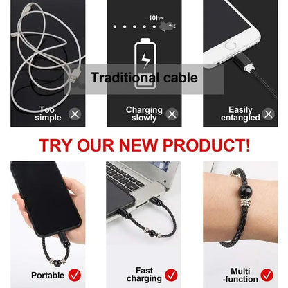 Leather Portable USB Type C and Micro Bracelet Phone Charger