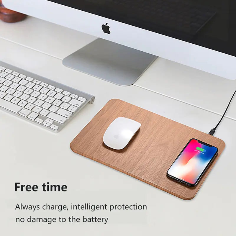 Leather Wood Wireless Charging Mouse Pad