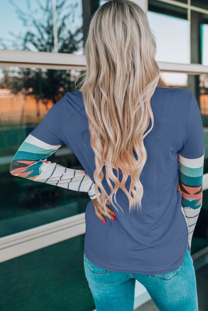 Geometric Round Neck Long Sleeve T-Shirt