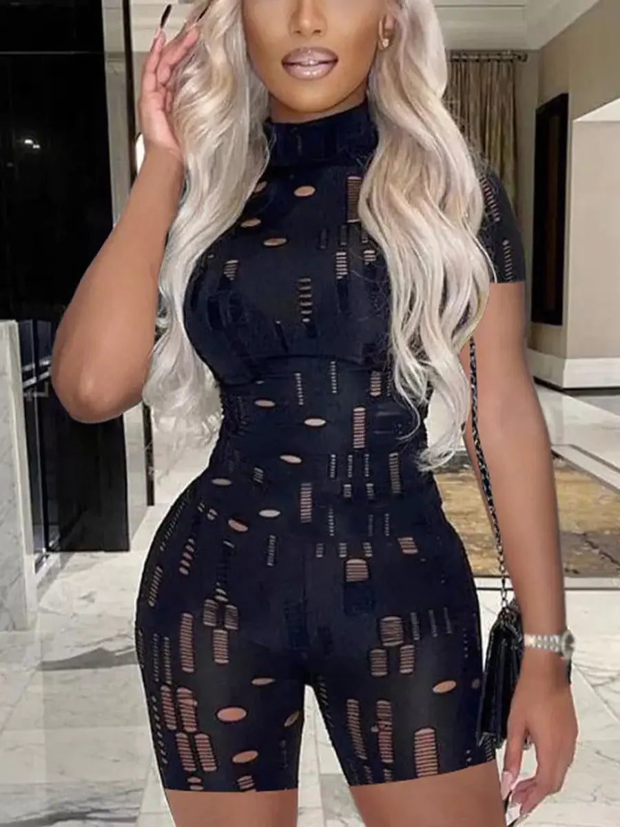 Cut Out Bodycon Jumpsuit Short Sleeve