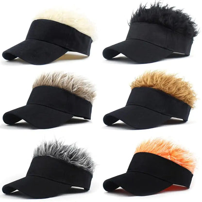 Novelty Baseball Cap Fake Hair Visor