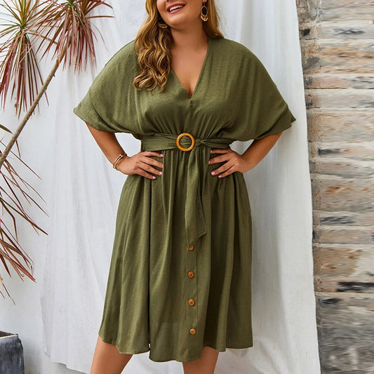 Plus Size Dress Full Sleeve V Neck